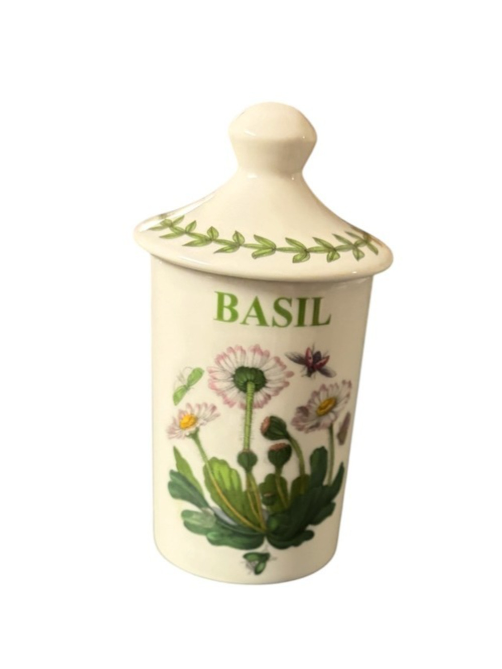 Portmeirion Botanic Garden Basil Spice Jar Porcelain measures 4 1/2" tall